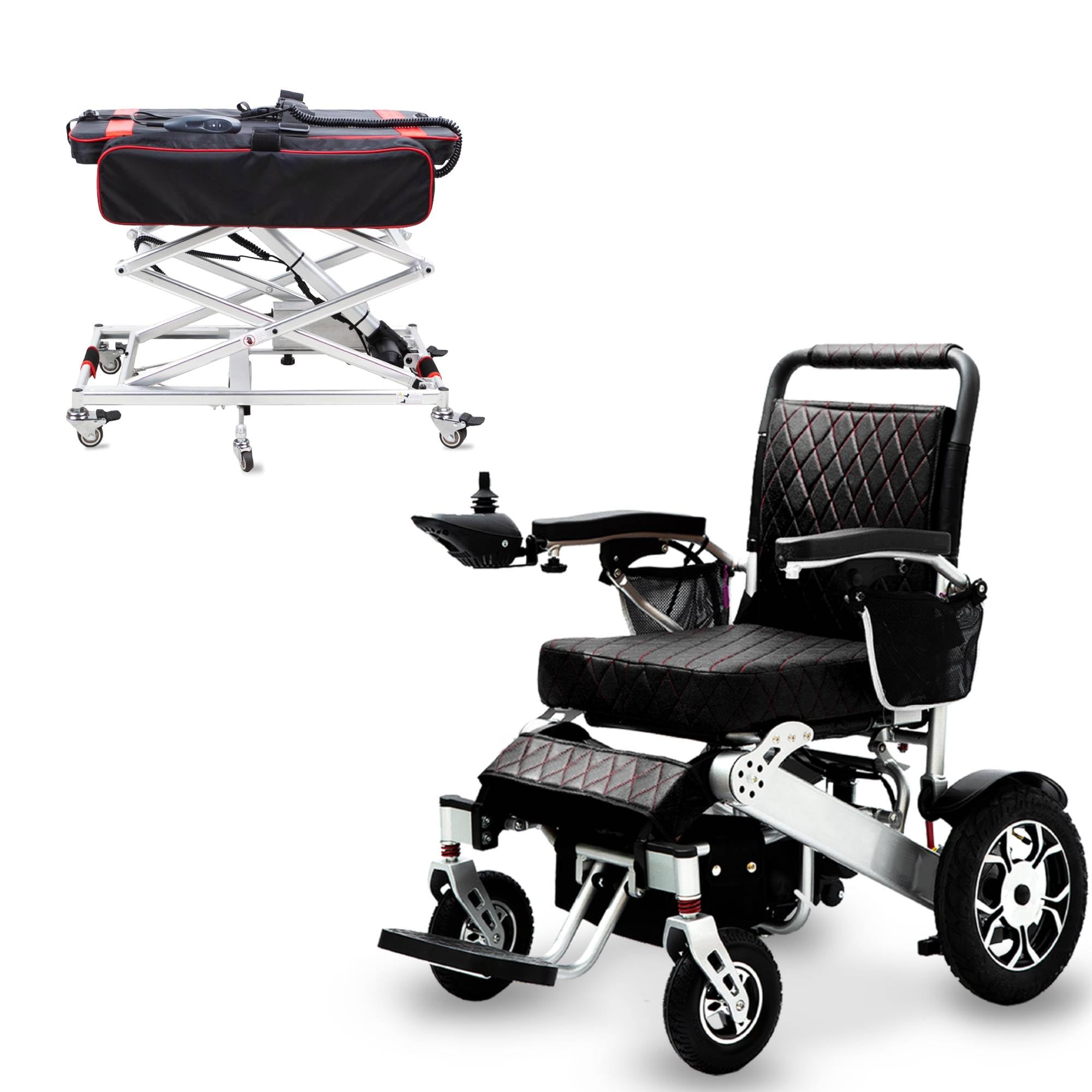 Electric Wheelchair and Portable Lift for Electric Wheelchairs - Black Wolf Remote Control Foldable Heavy Duty Electric Wheelchair for Adults Together
