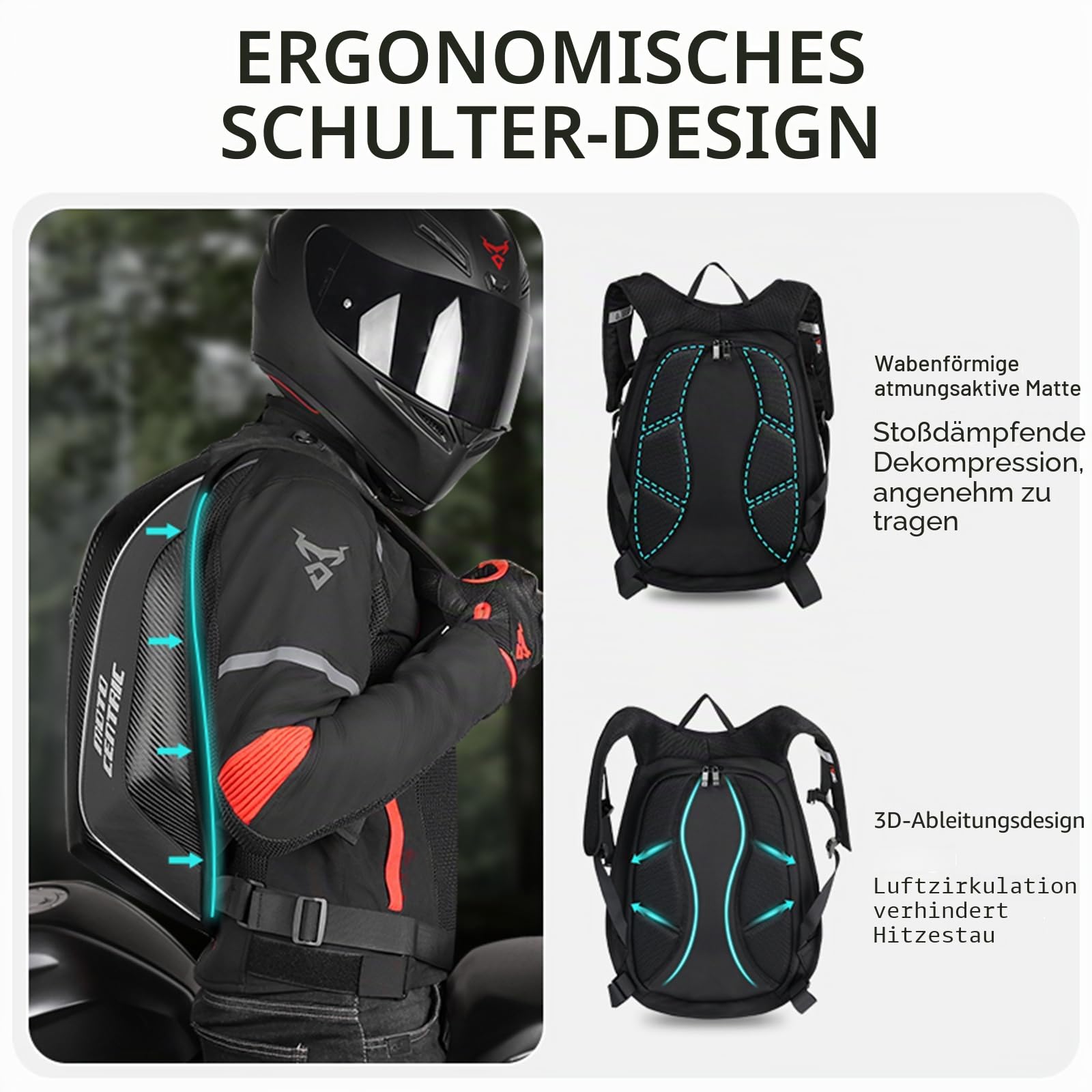 48L Motorrad-Rucksack, Helmtasche, wasserdicht, Kohlefaser, Moto-Rucksack, Hartschale, reflektierend, Motorradkoffer, Blau