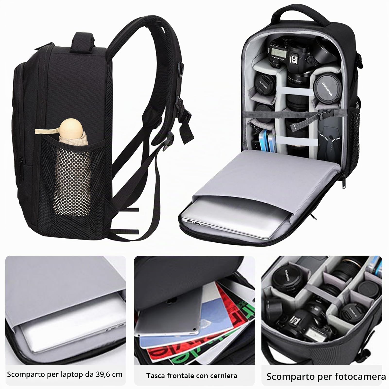 Zaino Fotografico Zaino Macchina Fotografica con Parapioggia Borsa Fotocamera Impermeabile per Obiettivi Reflex DSLR SLR Treppiedi