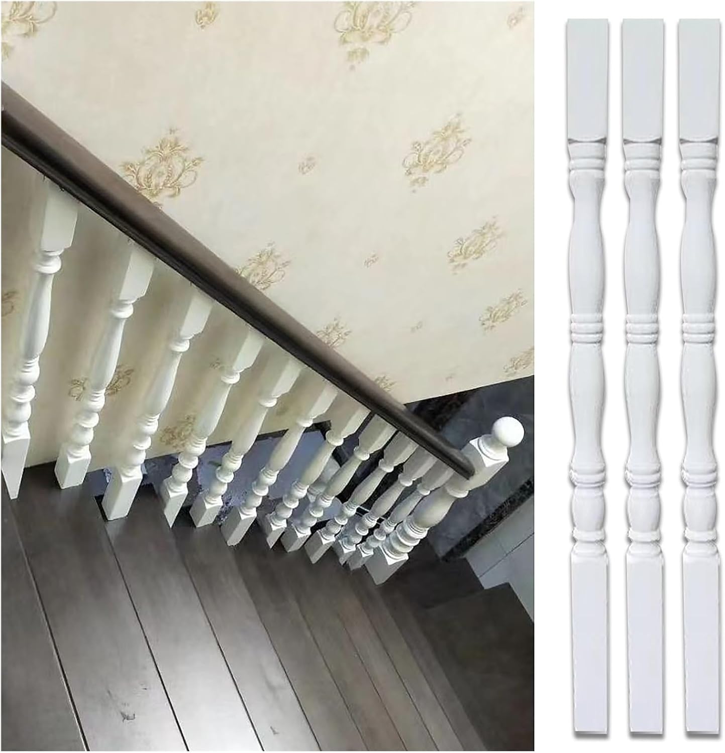 Indoor Stair Railing Kits Adjustable Wooden Baluster Posts, Baby Pets Safety Proof Staircase Balustrade for Apartment/Kindergarten/Hotel/Villas, 37.4inch High Handrail Support Bar, Facemount(2 Pieces)