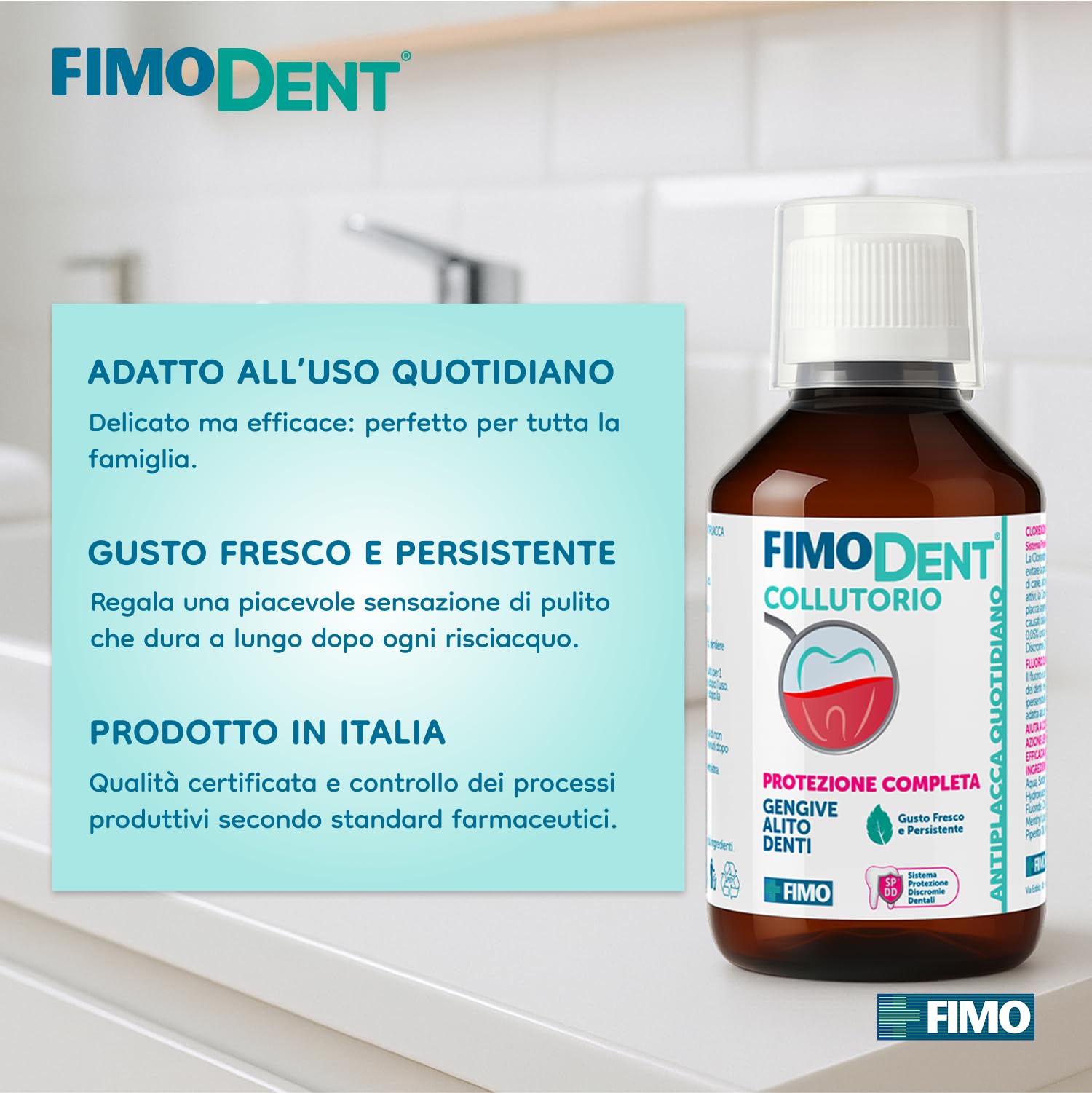 Fimodent Collutorio Antiplacca Quotidiano - Clorexidina 0,05% e Fluoro - Prevenzione Completa Antiplacca, Gengive e Alito - Aroma Menta Briosa - 1000mL