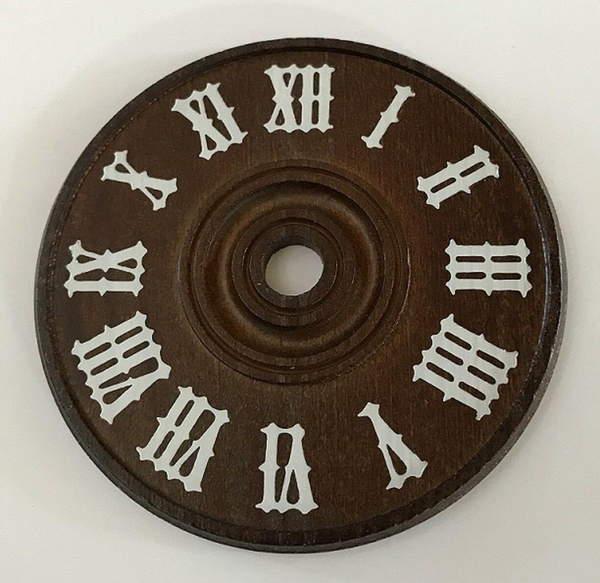 Cuckoo Clock Dial Wood Brown with White Roman Numerals Diameter 4 1/4 inch 110 mm USA