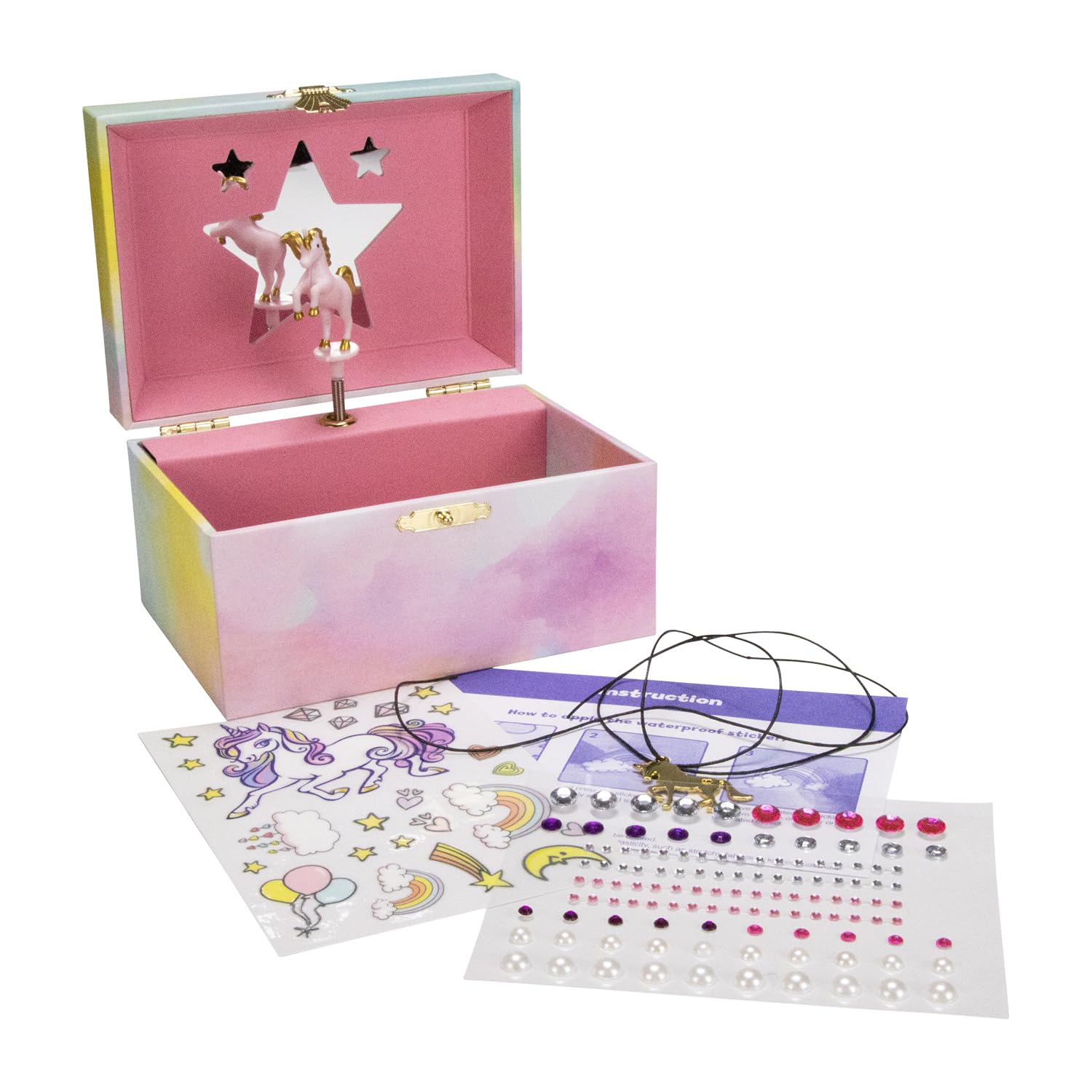 GICO Joyero DIY Unicornio para Niñas Reloj de Niños con Música, Figura Giratoria y Espejo Regalo de Cumpleaños Niña Joyero Niños 15 x 13 x 9 cm - DIY 876