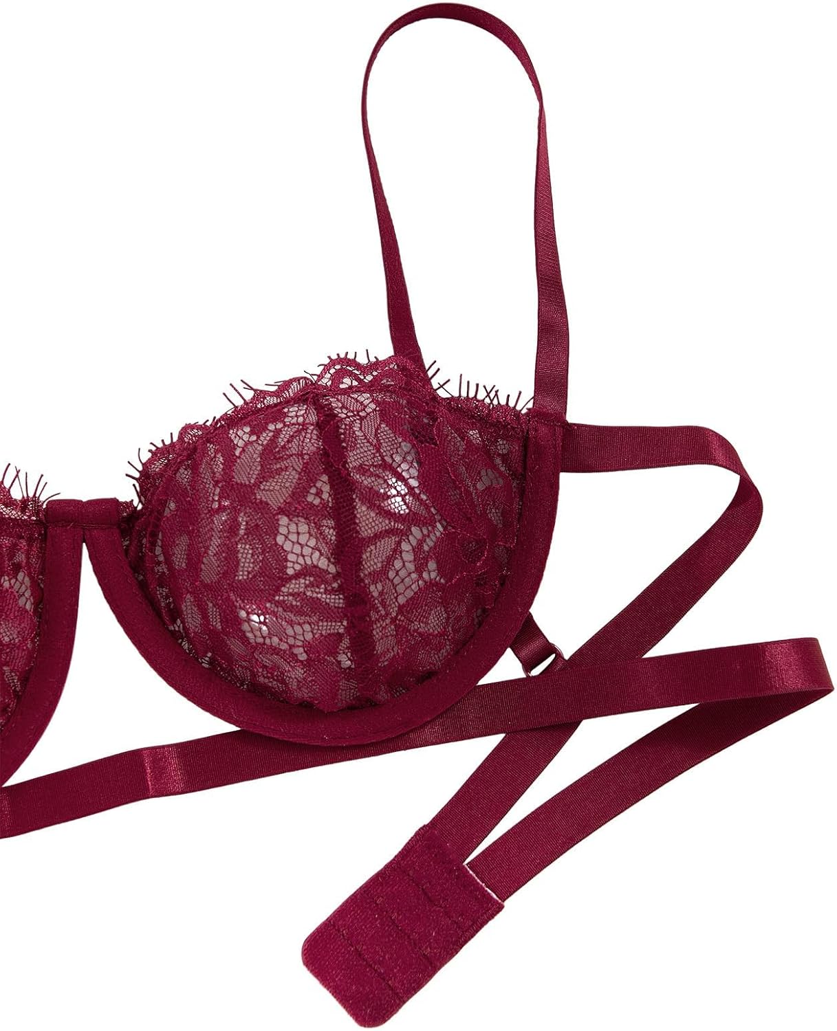 Lilosy Sexy Eyelash Underwire Floral Lace Sheer O Ring Linked Cutout Lingerie Set - Image 5
