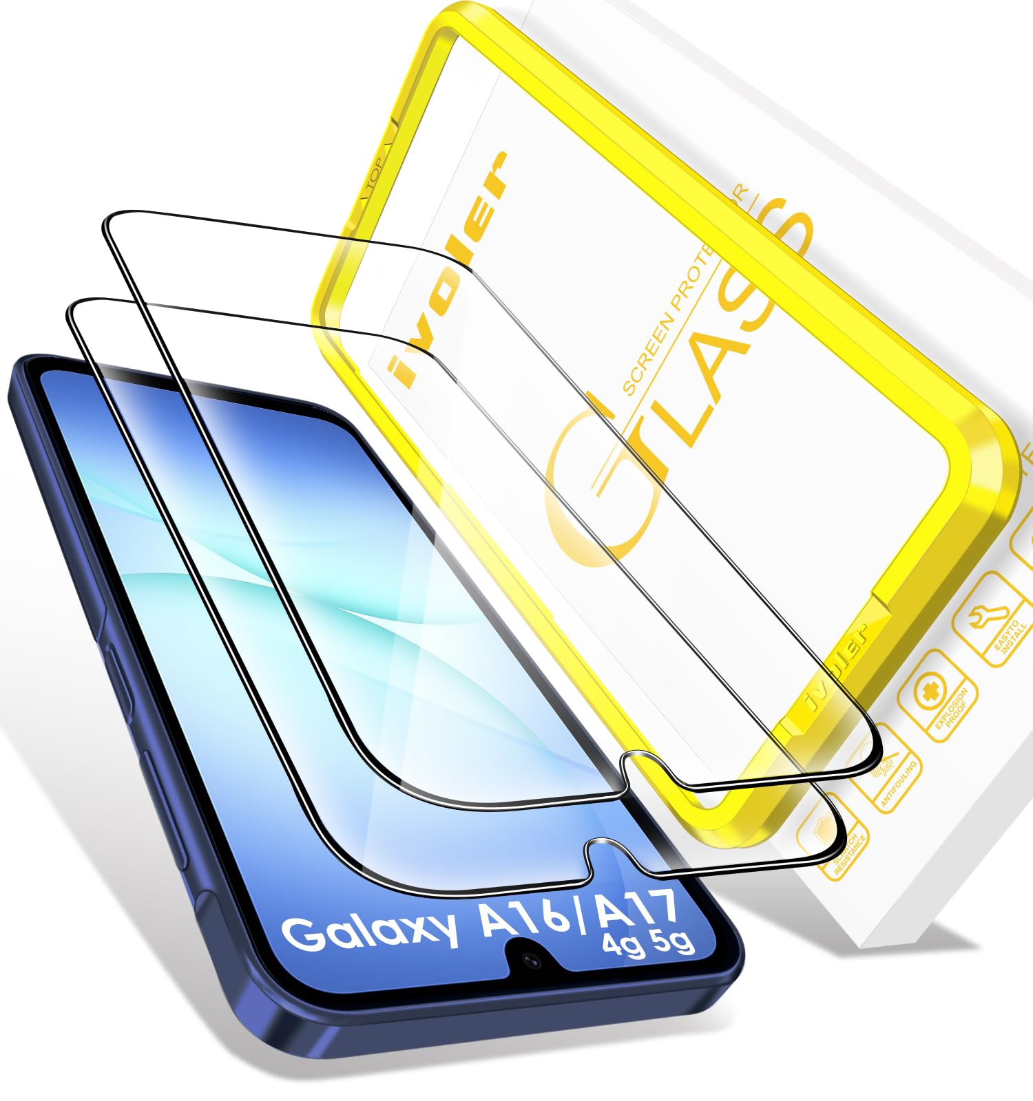 ivoler Panzer Schutz Glas für Samsung Galaxy A17 4G / 5G / A16 4G / 5G Schutzfolie, 9H Härte Schutzglas, HD Klar Schutzfolie, Anti-Kratz, Anti-Bläschen, 2 Stück