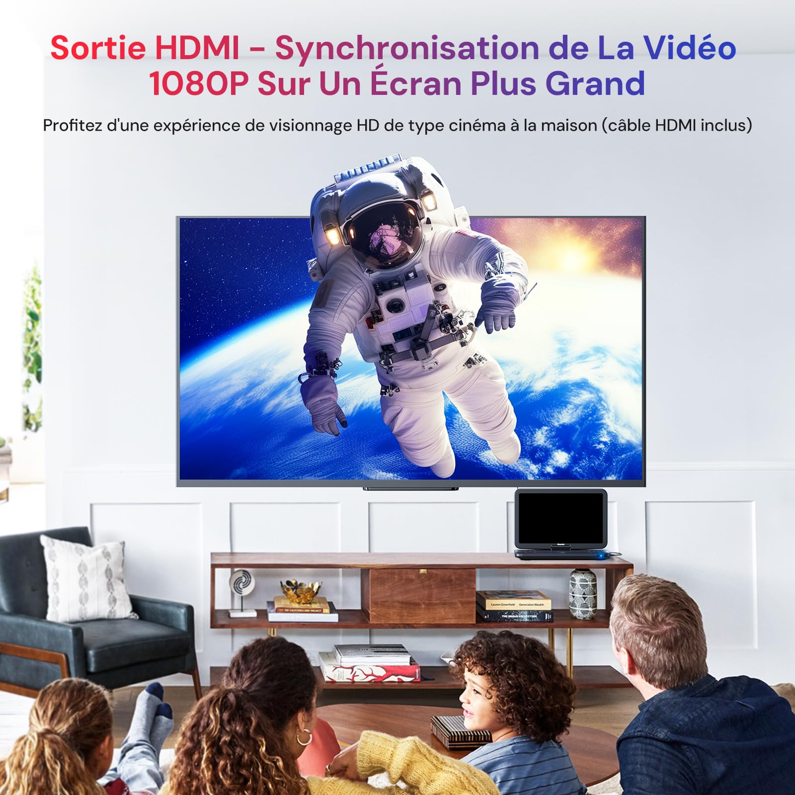 Lecteur DVD Blu Ray Portable 15,4" Rotatif 270° HD 1920x1080 avec Batterie Rechargeable 5 Heures USB/SD