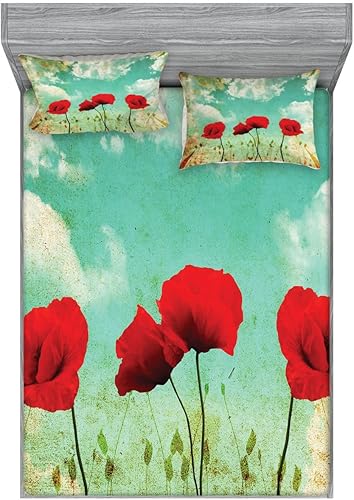 Miniatura 60 de Ambesonne Juego de sábanas bajeras y fundas de almohada de los años 90, patrón geométrico en estilo retro, formas redondas de triángulo de media