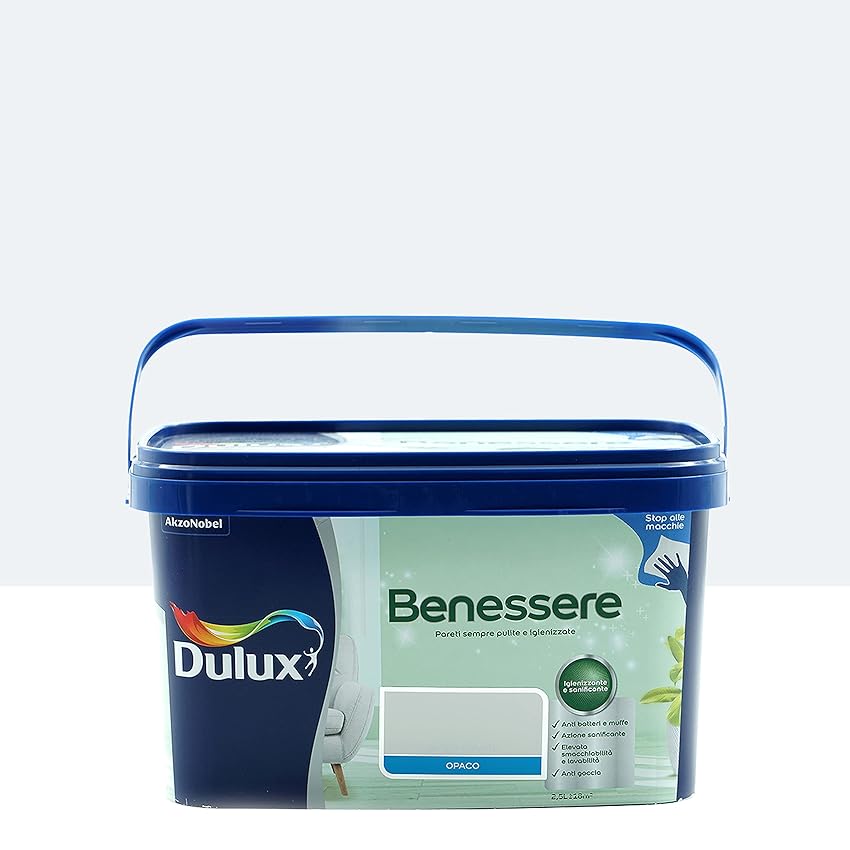 Dulux Benessere Pittura Colorata all'Acqua per Interni Superlavabile Anti Muffa Anti Batteri con Ioni D'Argento, 2.5 Litri, Grigio Nuvola, 2.5L