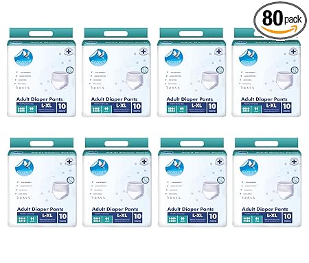 Glider Adult Diaper Pants LARGE-XL with WETNESS INDICATOR & ALL NIGHT SUPERIOR ABSORBENCY - 23-52 inch, 60-135 cm ((Pack of 8(80 Count))