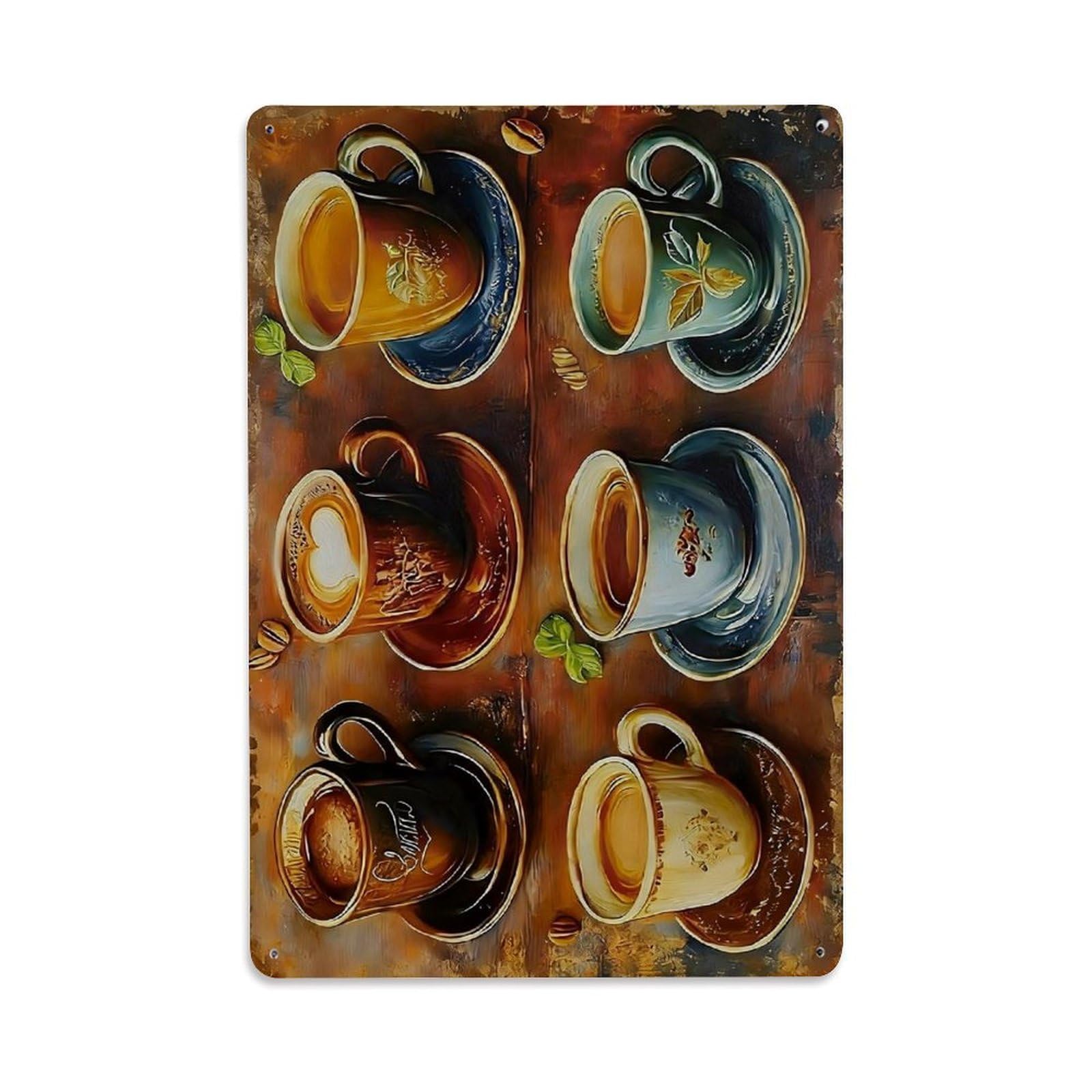 Jdfenggu Vintage Cup Saucer Leaf Coffee Art Retro Metal Tin Sign, Decor Art Poster For Bar, Home, Man Cave, Kitchen, Laundry Room Gift 8X12inch