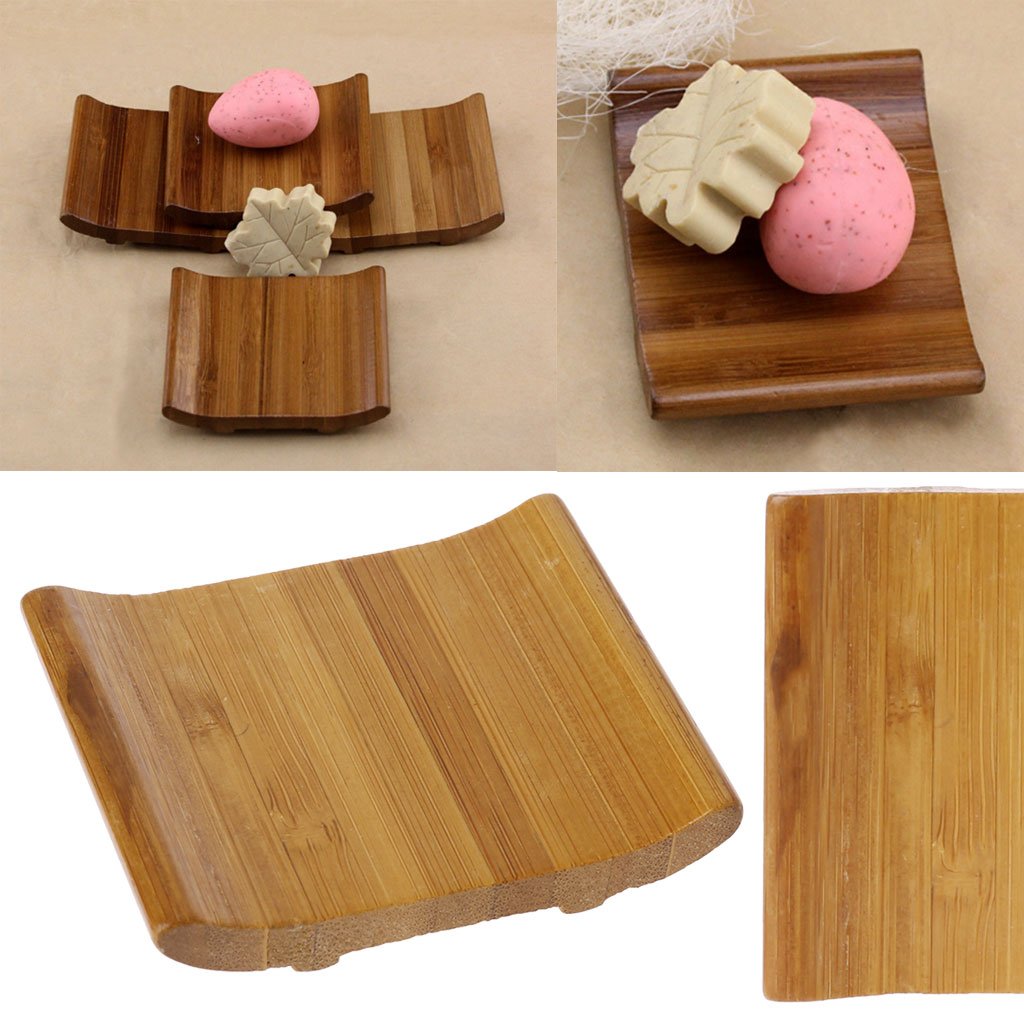 Yanhonin Wooden Soap Dish, Natural Bamboo Wood Soap Dish Handmade Soap Box, Bathroom Organiser Accessories