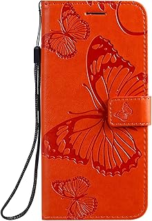 Motorola Moto G10 / Moto G30 Case, Shockproof Wallet Cover Embossed Butterfly PU Leather Flip Case TPU Bumper Protective Phone Cover for Moto G10 / G30 with Magnetic Card Holder Stand, Orange