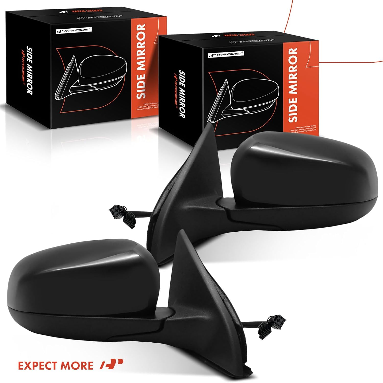 A-Premium Pair (2) Driver and Passenger Side Power Door Mirror - Compatible with Jeep Compass 2017-2023 - Heated Manual Folding Black Outside Rear View Mirror
