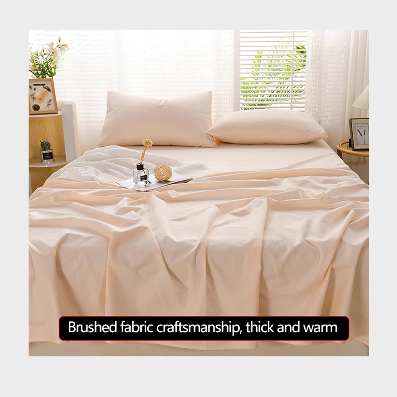 Bettlaken Betttuch Haustuch Laken 100% Baumwolle ohne Gummizug A-Klasse Gebürstet Einfarbig Weich Atmungsaktiv viele Farben und Größen(Beige,200x230cm+48x74cm x2)