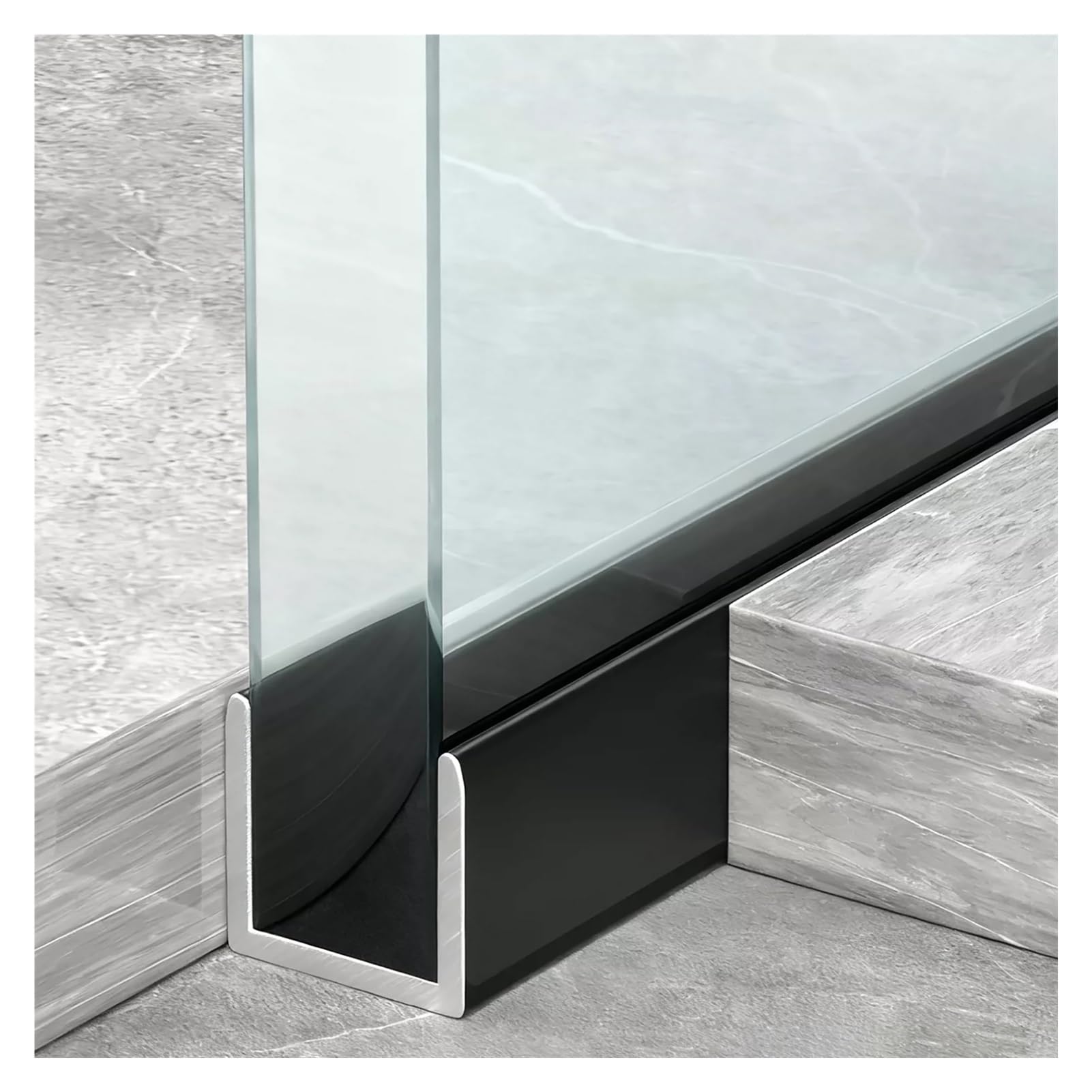 Mobyat 1.5M/4.9Ft Fixed Shower Door Deep U-Channel For 6 8 10 12 Mm Glass, 1/4" 5/16″ 3/8" 1/2″ Aluminum Wall Floor Ceiling Mount Profile, For Bathroom/Spa/Kitchen(,W12mm(1/2"))