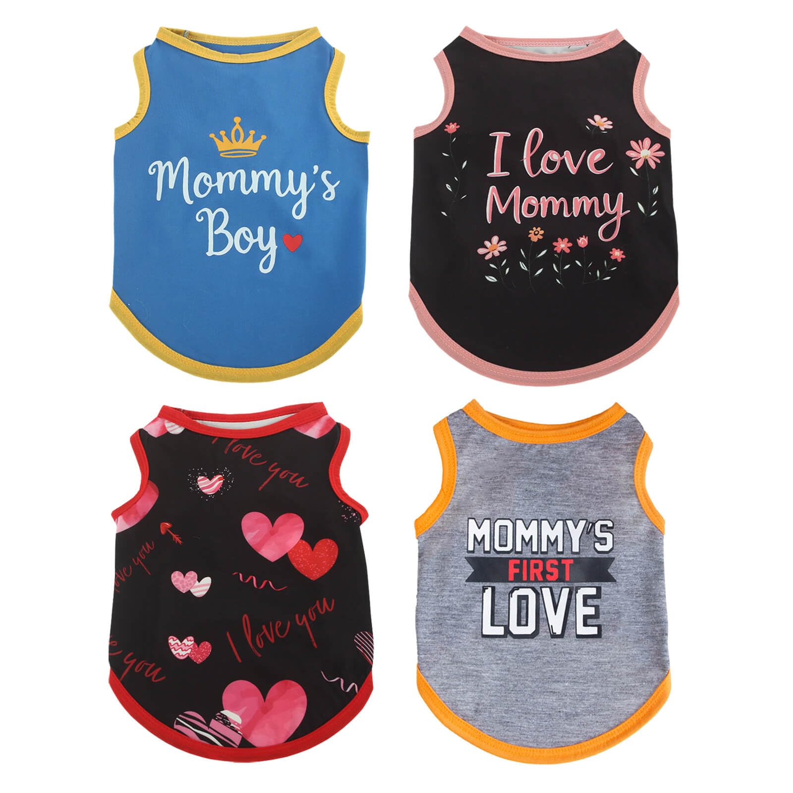 Izefia 4 Pieces Dog Shirts Clothes 4pcs Breathable Love Mom Dad Boy Girl Cool Summer Tank Top Vest T Shirt for Small Dog Puppy Medium Cat Boy L
