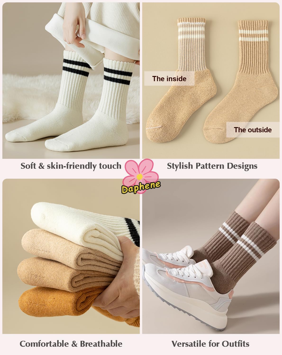 Daphene Women's Vintage Trendy Wool Socks | Fall Winter Thick Warm Ethnic Style | Holiday Gift Set | Trendy Comfortable - Image 4