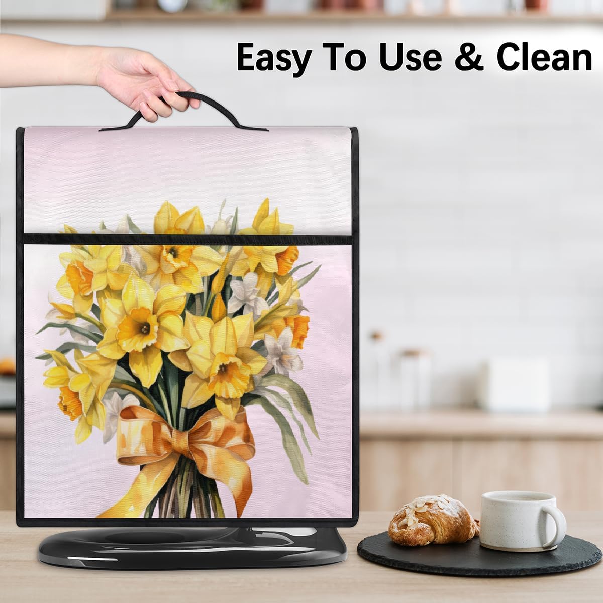 Floral Yellow Flower Kitchen Aid Mixer Covers Compatible with 6-8 Quarts Stand Mixer Cover with Pocket Coffee Maker Dust Covers Kitchen Aid Accessories Blender Cover for Tilt Head Bowl Lift