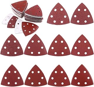 Glarks 100-Pieces 90mm / 3.5 Inch Triangle Mouse Detail Sander Sandpaper Sanding Paper Hook and Loop Assorted 40/60/80/120/180/240/400/600/800/1000 Grits for Random Orbital Sander (6 Holes)