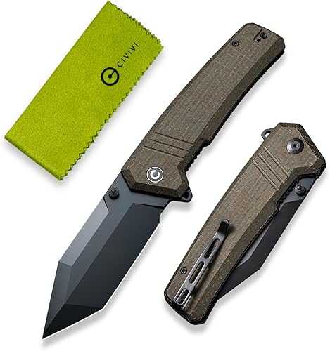 CIVIVI Navaja de bolsillo para EDC, cuchillo plegable Bhaltair Tanto de 3.98 pulgadas, mango de micarta, hoja 14C28N, cuchillo de bloqueo para