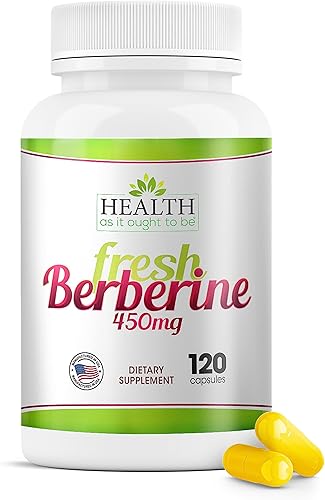 Health As It Ought To Be Suplemento de berberina fresca de 450 mg Contiene solo berberina Sin conservantes 120 cápsulas