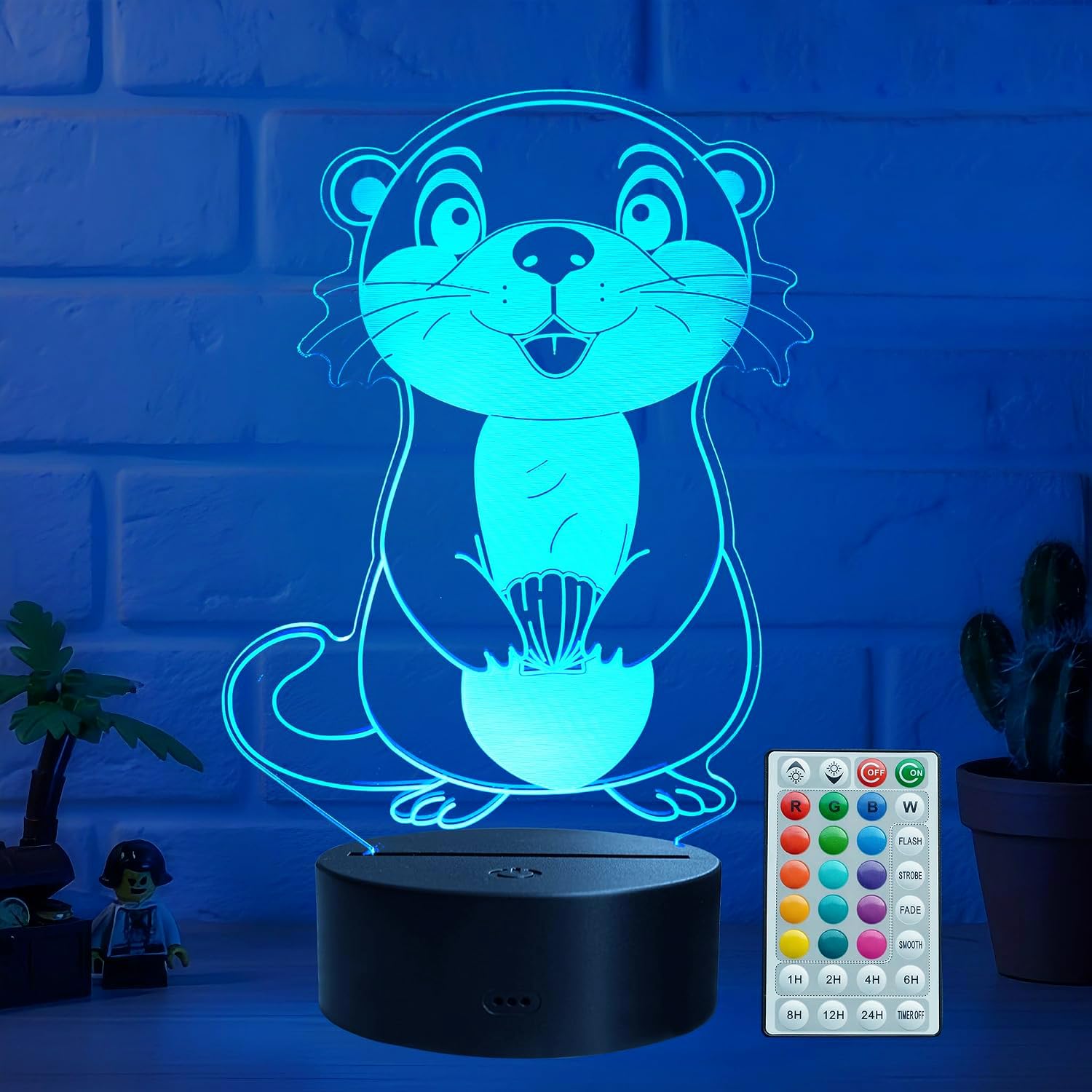Otter Night Light, Otter Gifts, 16 Colors Changing with Remote Control, Timer, RGB Flash Mode, Dimmable Led Illusion Lamp, Kids Room Decor, Xmas Holiday Birthday Gifts