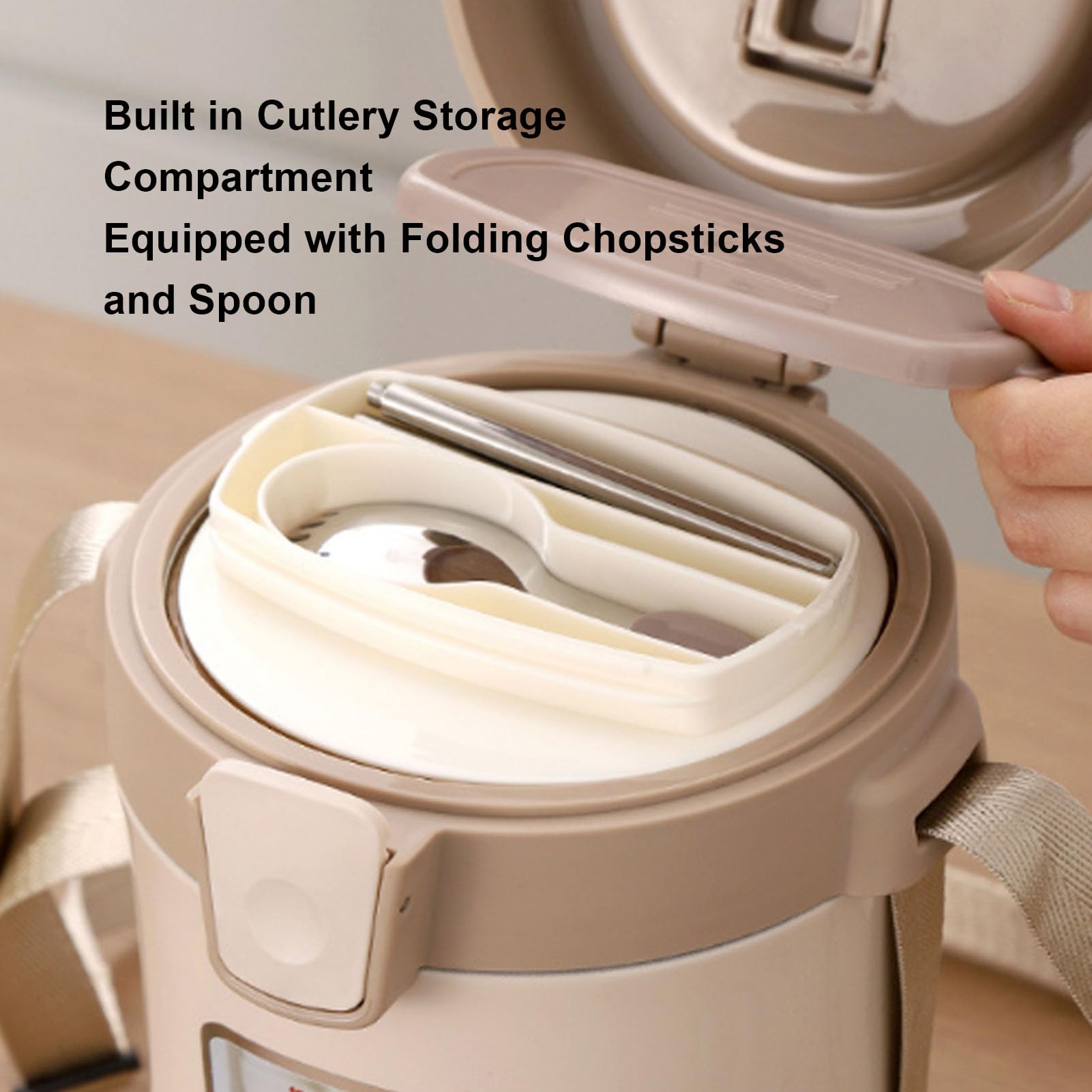 Yosoo Health Gear de 3 Compartimentos, Tarro de Comida Aislado de Acero Inoxidable con Correa de Transporte, Contenedor Térmico Al Vacío de 70 Oz para Comida Caliente en la Oficina, Escuela Al Aire