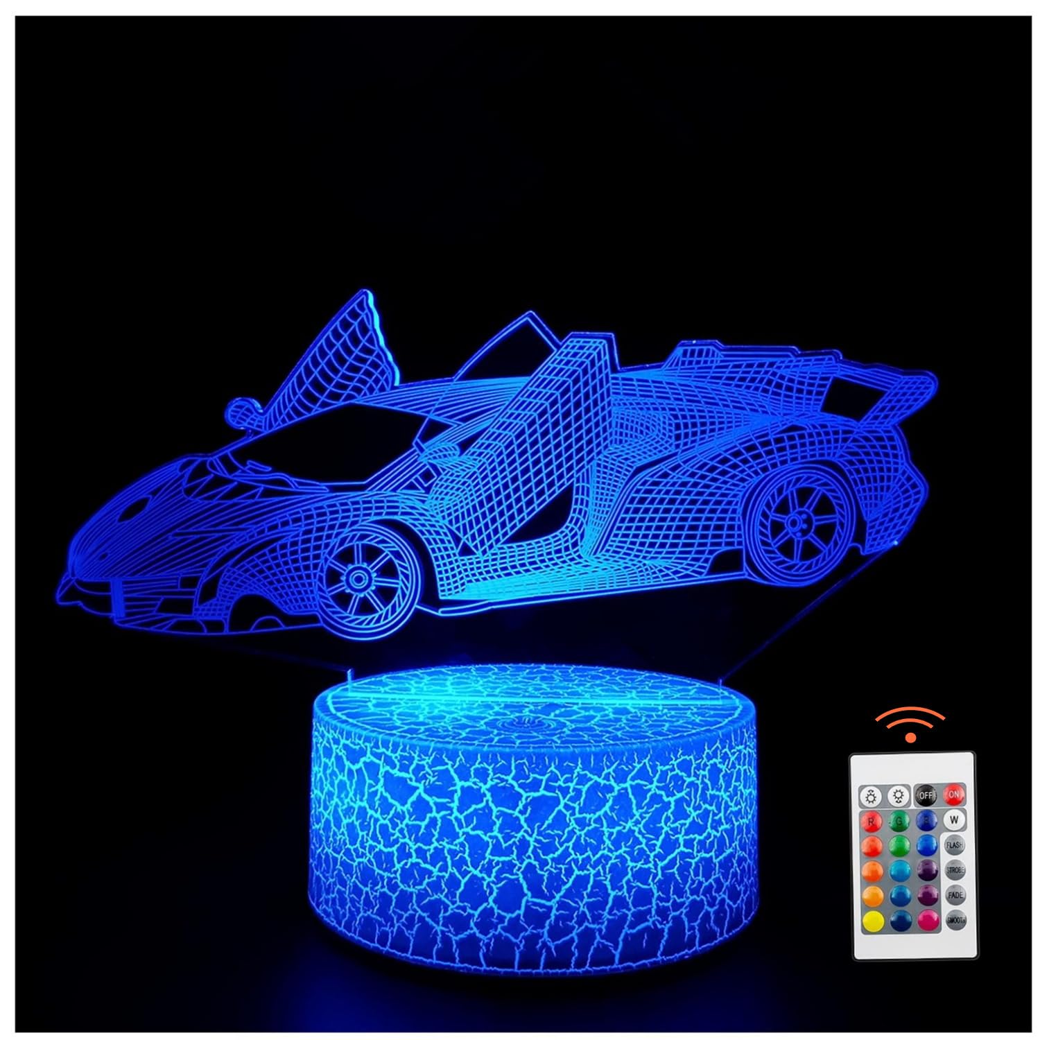 3D Optical Illusion Night Lights Visual Creative LED Desk Lamp Remote Control and Touch Control 7 or 16 Colors Change USB Powered for Home Decorations or Holiday Kids's Gifts (Sports car)