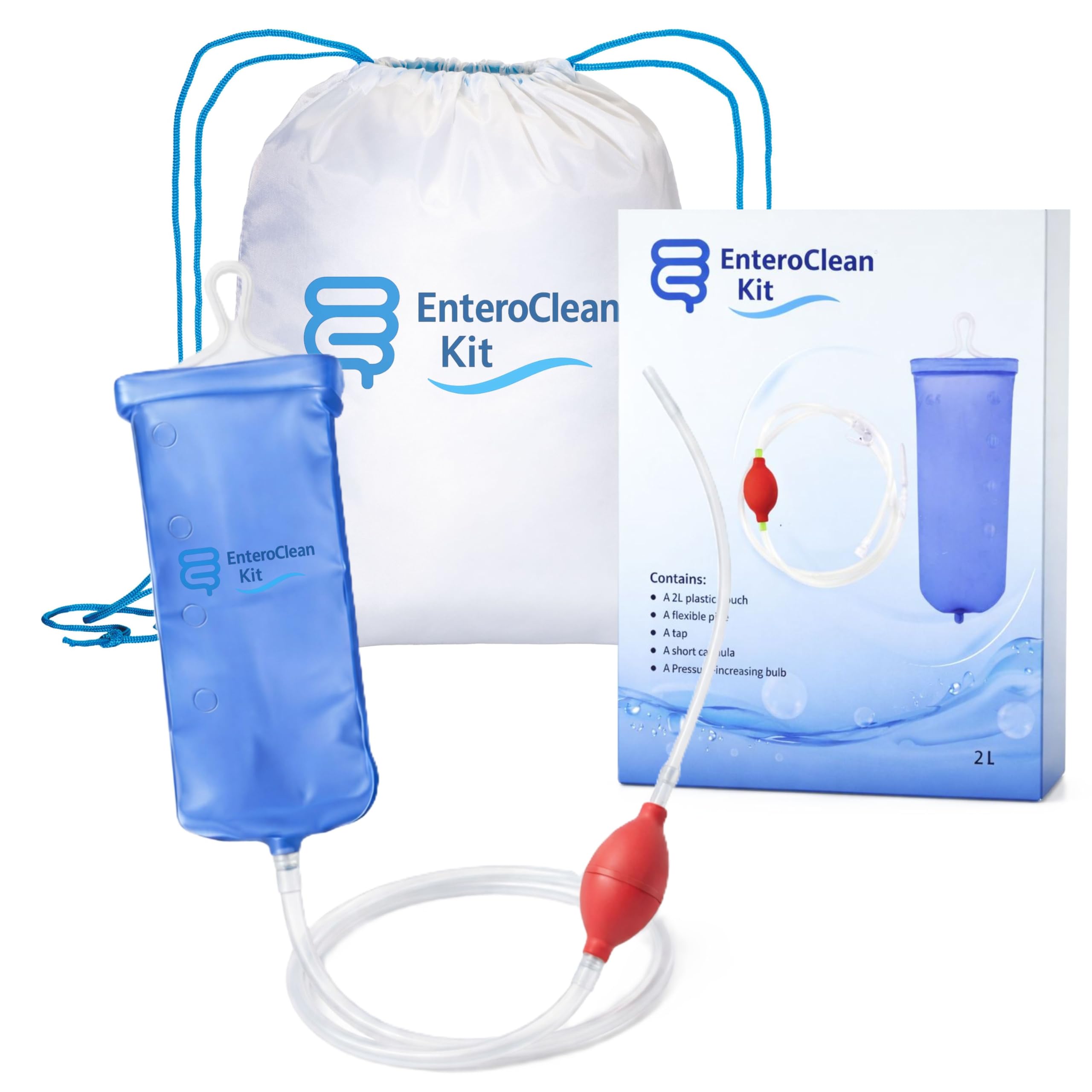 EnteroClean Kit Clistere Riutilizzabile 2L – Sacca con Tubo e Pompa per Regolazione Flusso – Enteroclisma per Uso Domestico