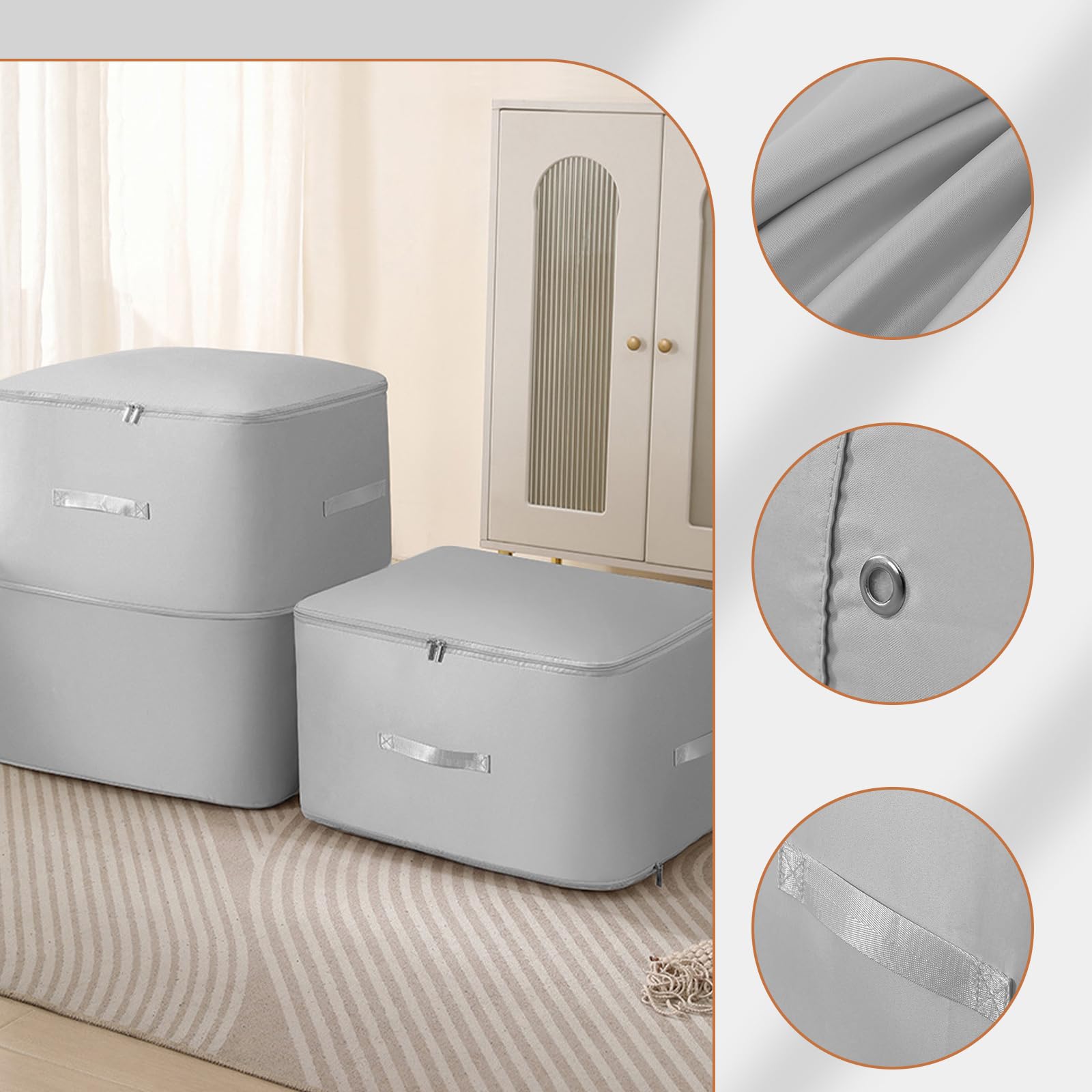 Sac de Rangement Vetement Éclair 120L, Rangement et Organisation des Vêtements, Boîte de Rangement avec Poignée Renforcée, pour Couettes, Oreillers, Vêtements, Literie, Couverture