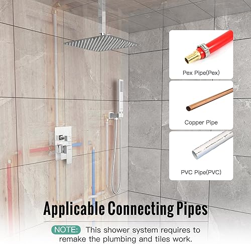 Miniatura 4 de EMBATHER Sistema de ducha de lluvia, juego completo de grifos de ducha de cromo pulido con cabezal de ducha de lluvia de 10 pulgadas y mano (con
