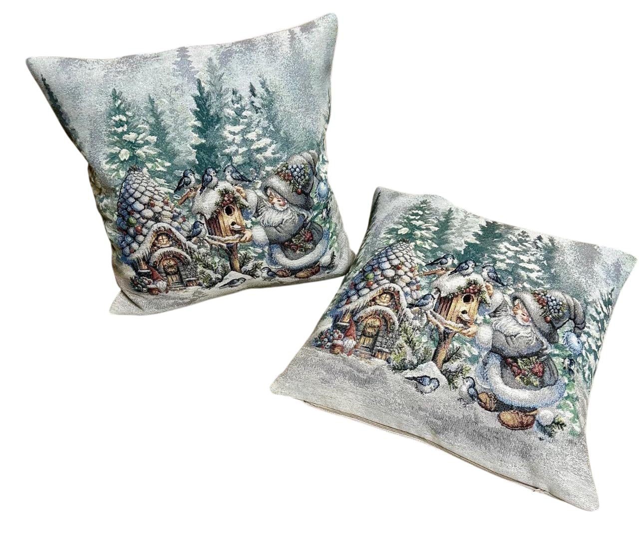 Coussin de Noël gobelin haut de gamme blanc maison et détails en lurex argent