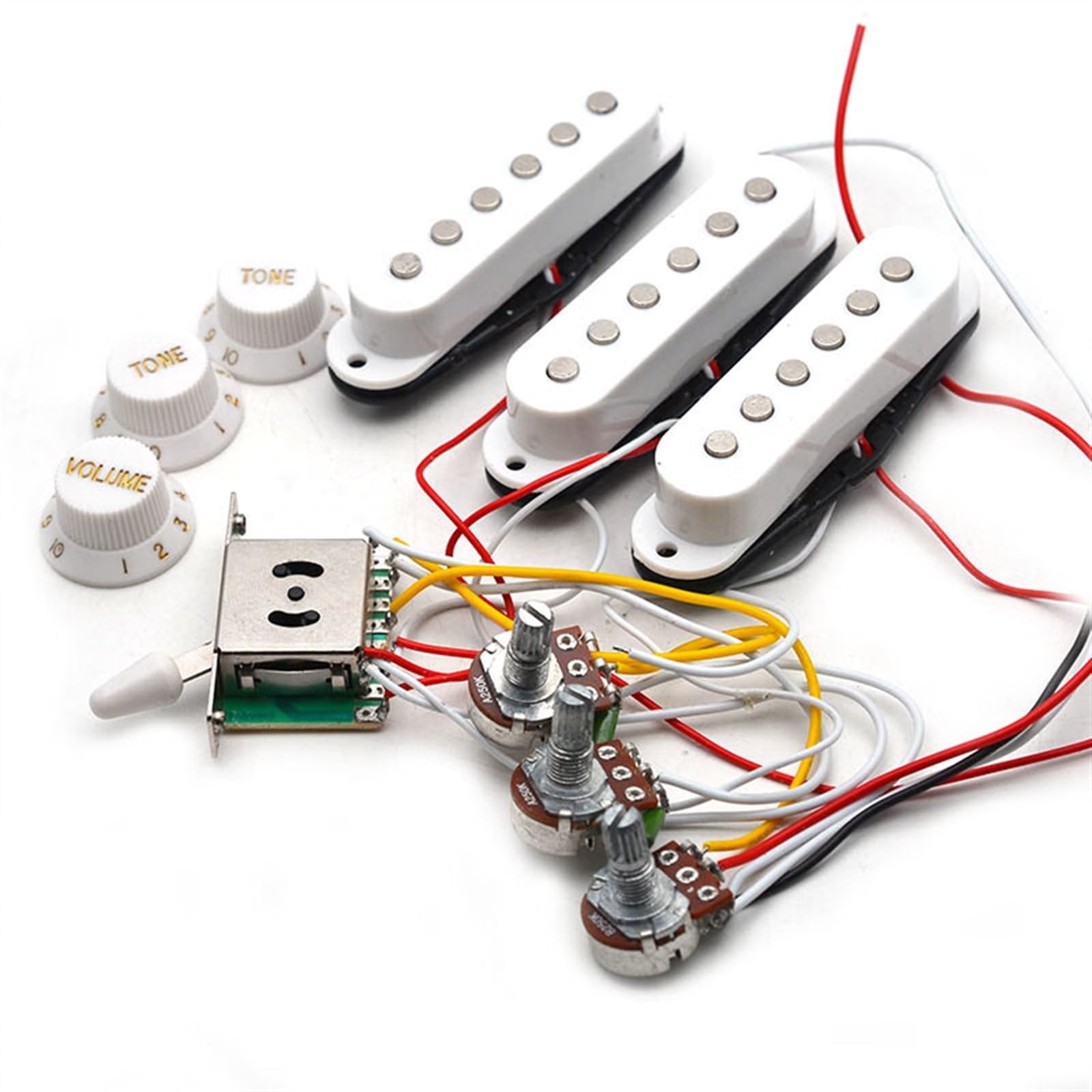 Kompletny Zestaw Przetworników Do Gitary Elektrycznej Z Przetwornikiem 250K, Potencjometrem, Linią Gitary Elektrycznej, Wyjściem 6,35(White,SSS)