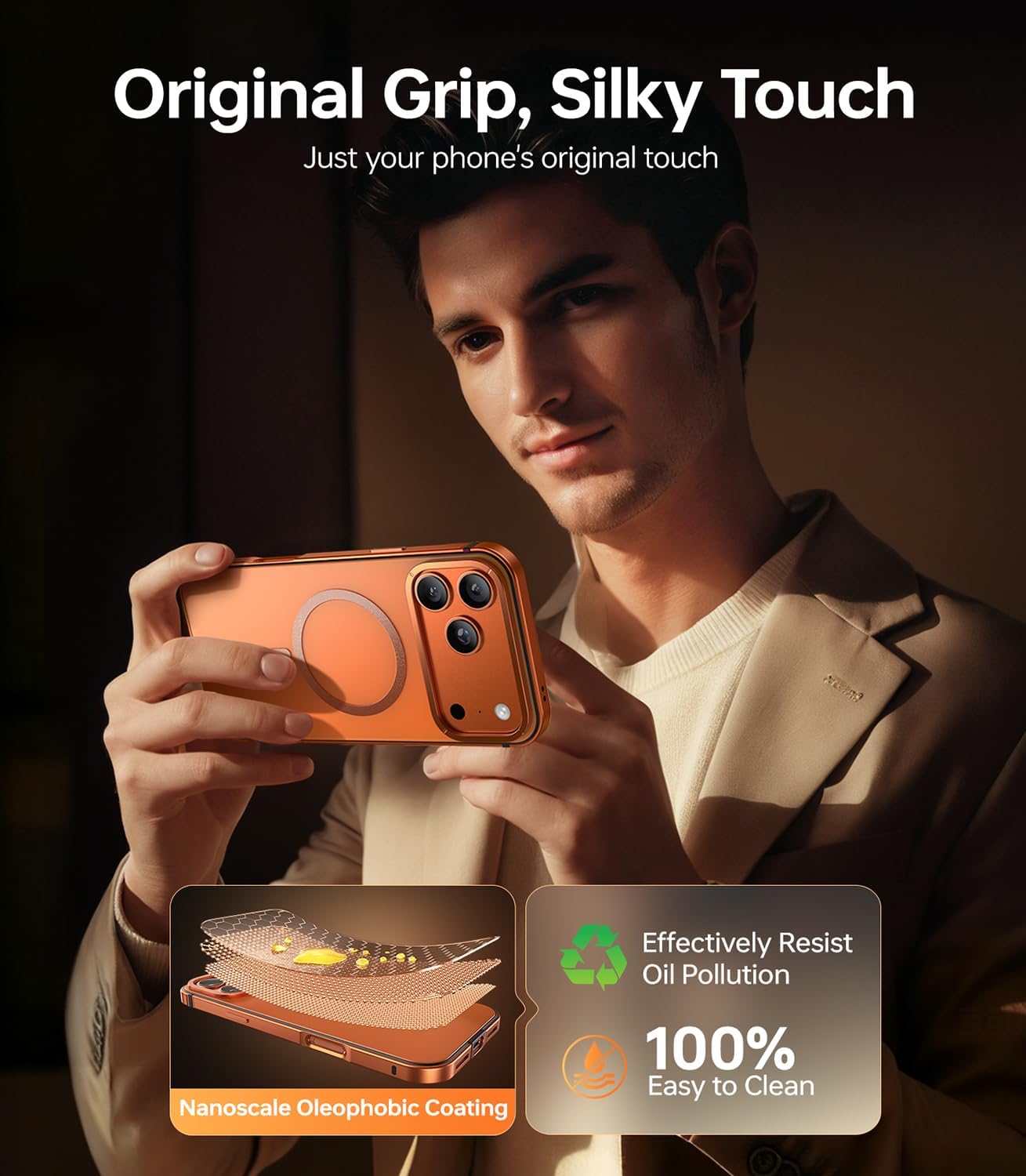 Magnetic for iPhone 17 Pro Max Case, [1:1 Metal Original Grip] Fit for MagSafe [Military-Grade Protection] with Shockproof Anti-Lining Slim Cover for iPhone 17 Pro Max Phone Case,Orange - Image 6