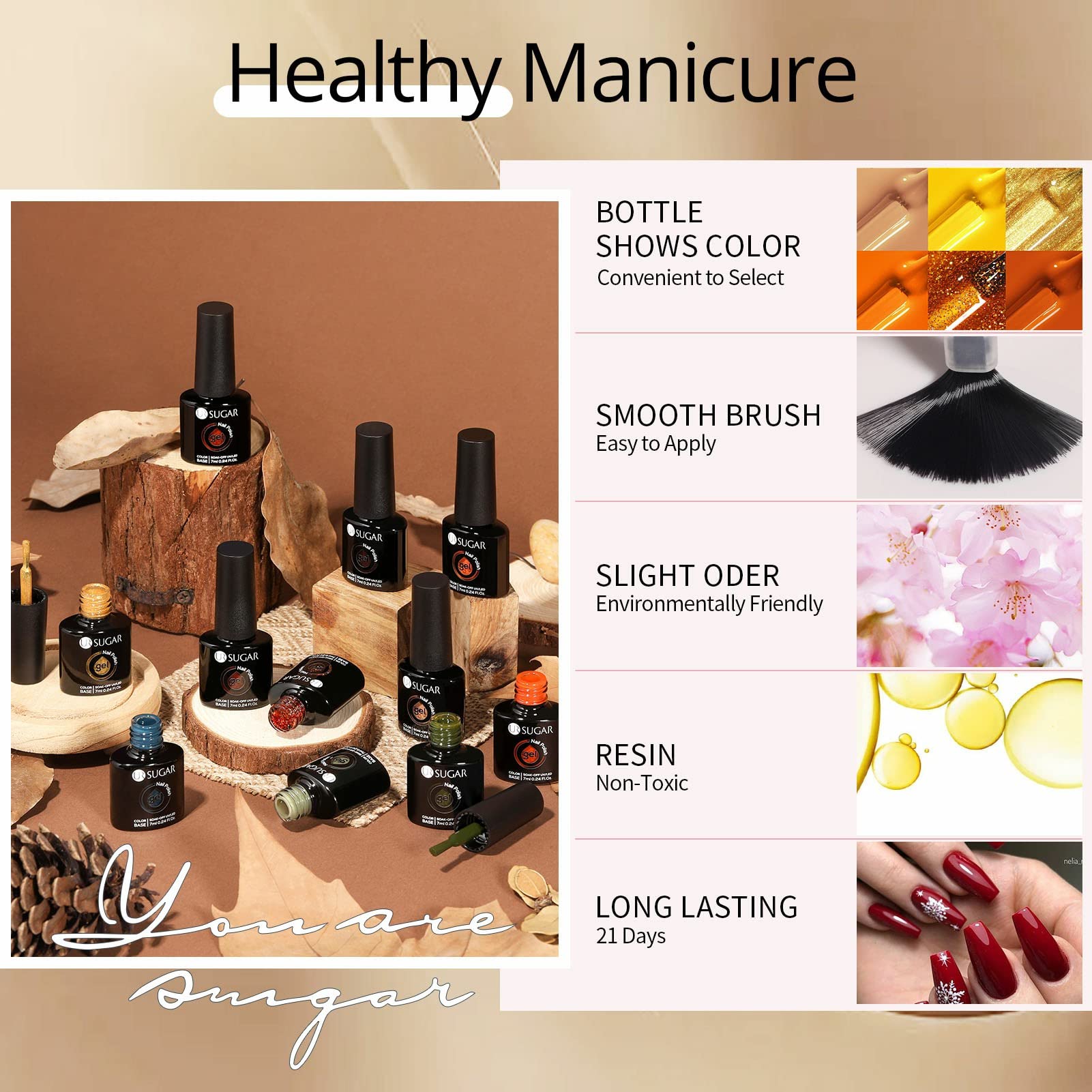 UR SUGAR Set Starterset mit Lampe 48W, 12 Farben UV Nagellack Herbst Braun Gelnägel Starterset mit Base und Top Matte Coat Gel Nagellack Nagelstudio Maniküre Geschenkset