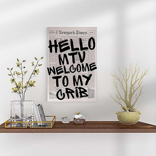 Miniatura 5 de Hello Mtv - Póster de titular de periódico de bienvenida a mi cuna, arte de pared retro en blanco y negro de los años 70, pintura de impresión