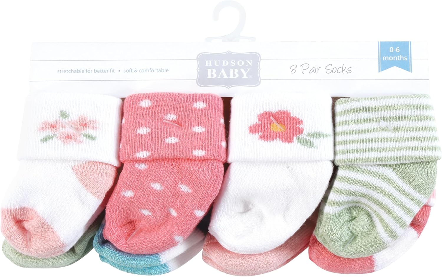Hudson Baby Infant Girl Cotton Rich Newborn and Terry Socks, Coral Pretty Floral, 6-12 Months - Image 2
