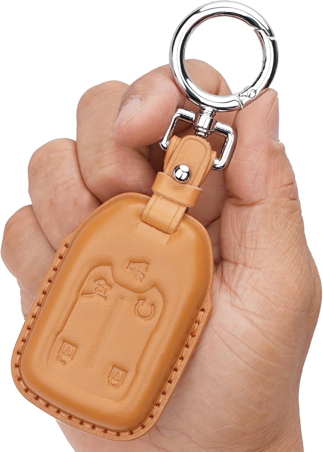 5-Button Genuine Leather Key Fob Cover, Key Shell Compatible with Chevy (2017-2022), GMC Acadia, Terrain, and Silverado GMC Sierra (2019-2021) Smart Remote Key. (Brown)