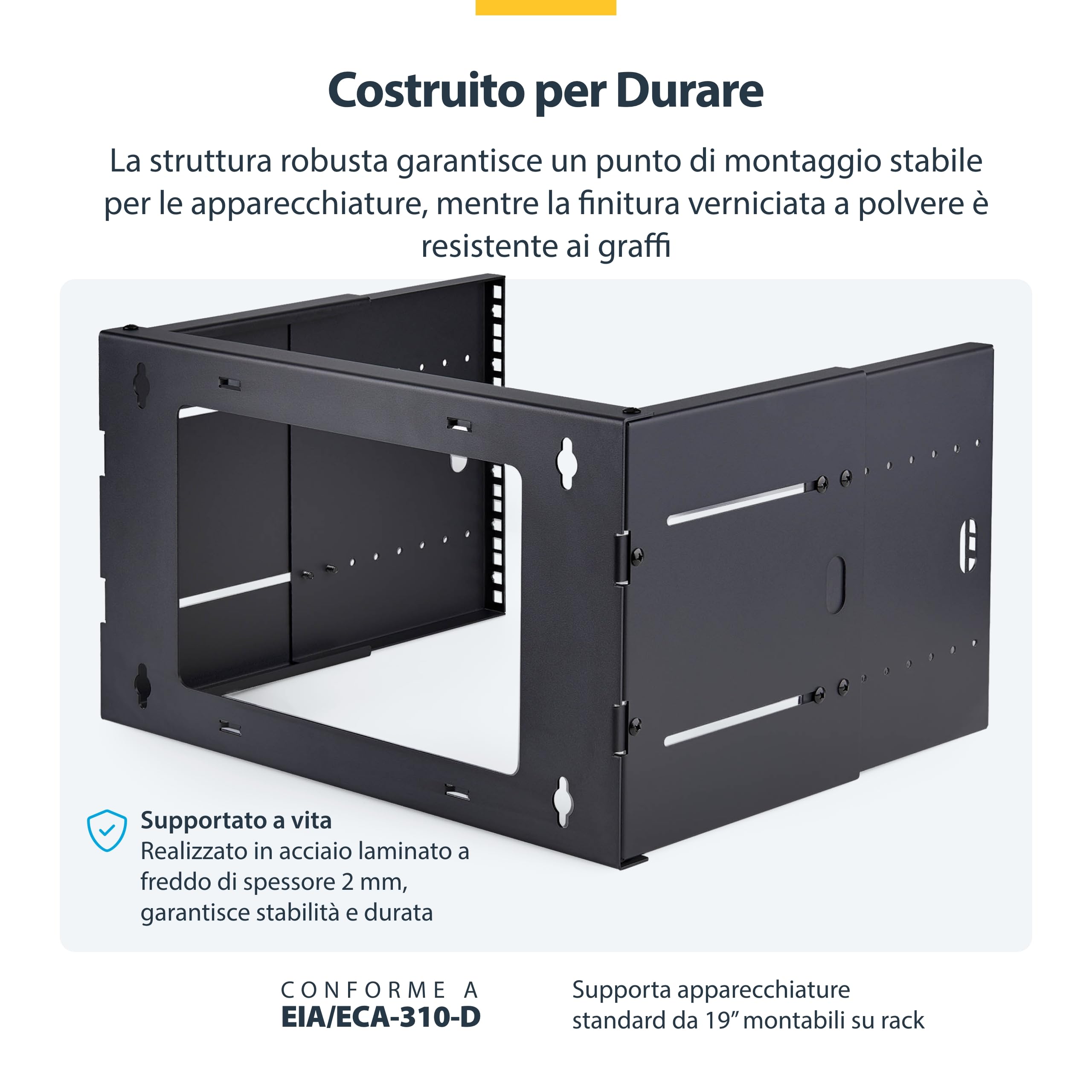 StarTech.com Staffa Rack 19" 6U a Parete, Rack a Telaio Aperto con 2 Montanti e Profondità Regolabile fino a 40cm, Max 40kg