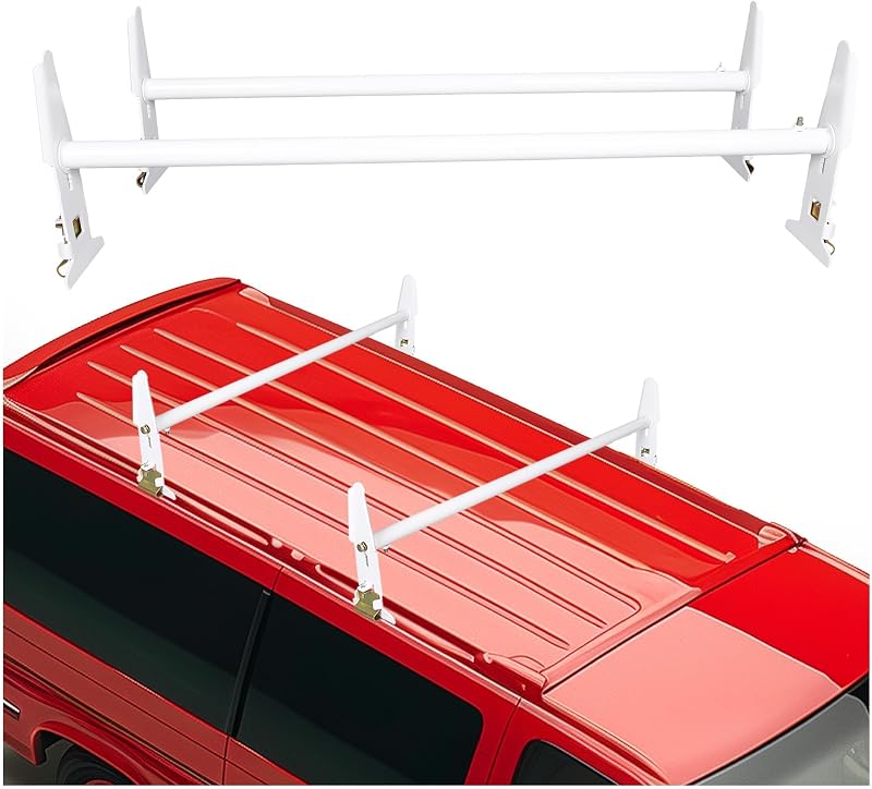 47"-77" Adjustable Van Roof Ladder Rack for Vans with Rain Gutters | 47"-77" Adjustable Width, 500 lbs, Compatible with Select Chevy, Dodge, Ford and GMC Full-Size Vans