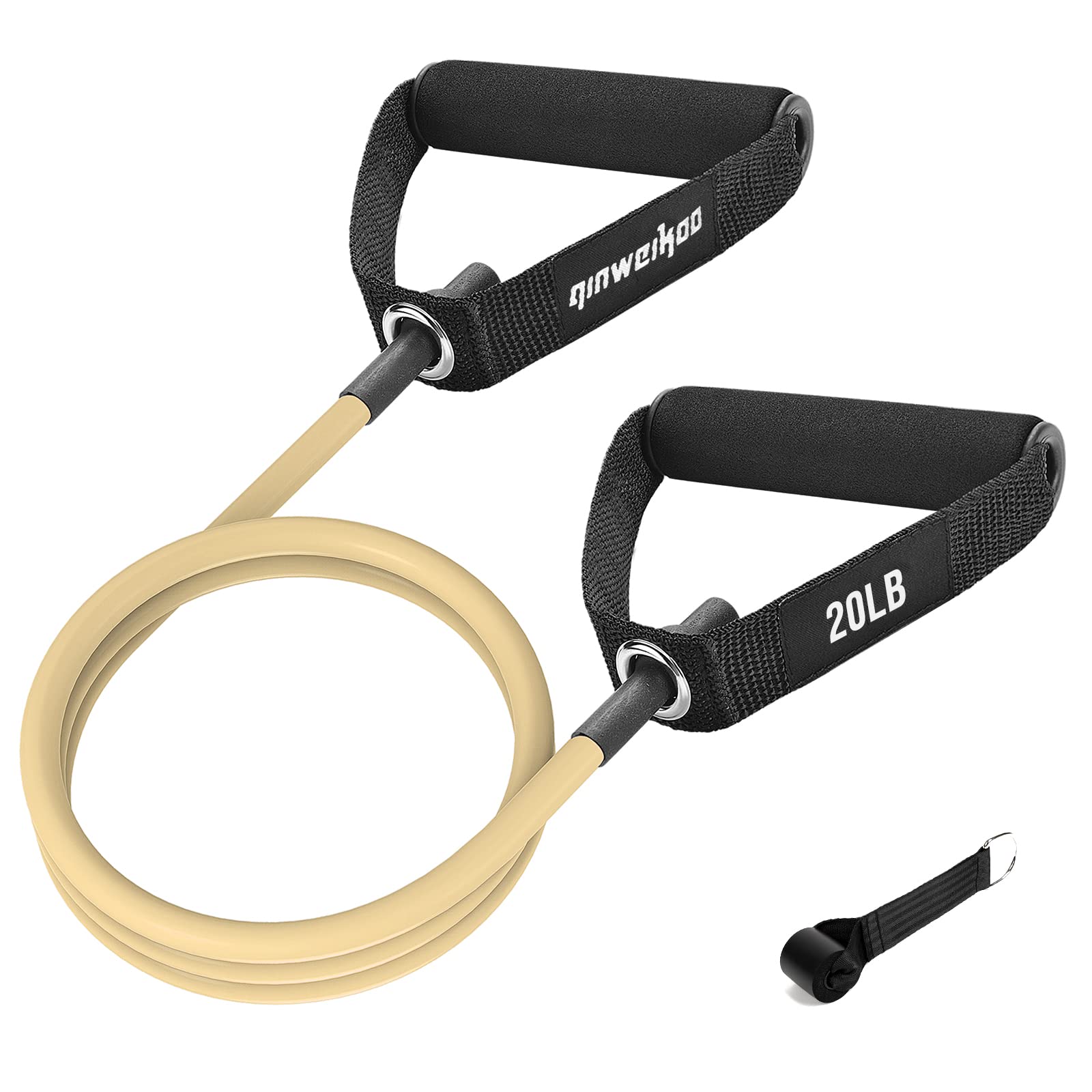 Resistance Exercise Band with Handles Workout Bands for Physical Therapy,Strength Training,Muscle Toning, Yoga, Pilates, with Door Anchor & Storage Bag. (Khaki)