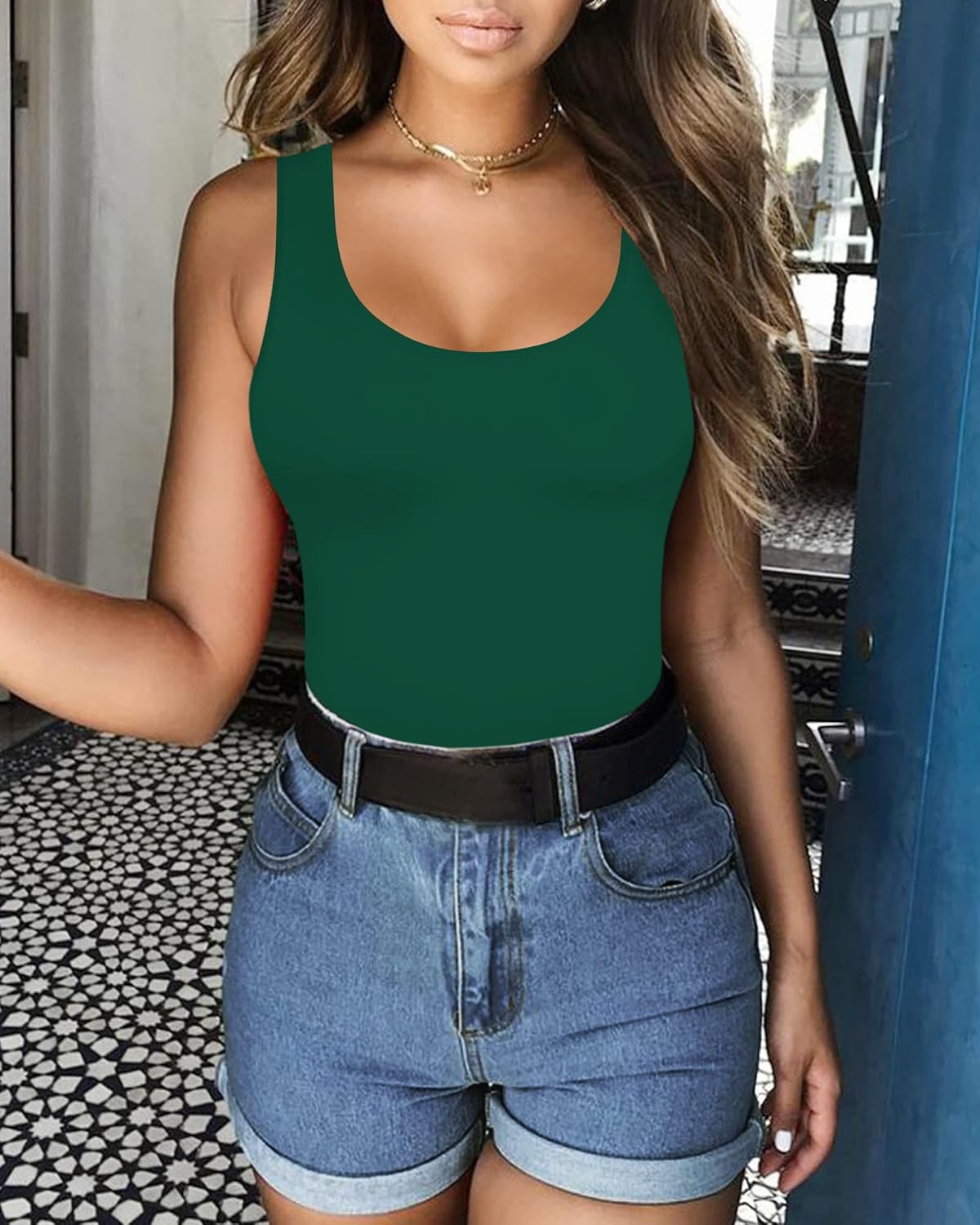 MANGOPOP Women's Tank Top Bodysuit Scoop Neck Sexy Sleeveless Body suit Ribbed Tops - Image 2