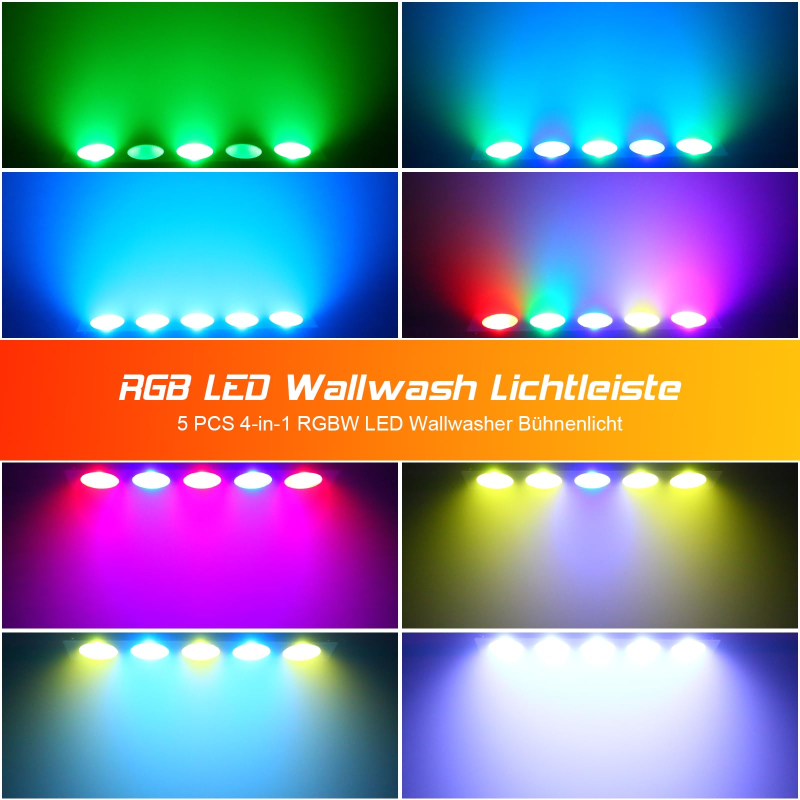 Barra Luminosa Wallwasher 60W, 5 PCS 4-in-1 RGBW COB LED Luce di Festa DJ Luce, Wallwasher dmx Effetti per Discoteca, Nozze, Interni/Esterni, Halloween DJ, 2 pezzo
