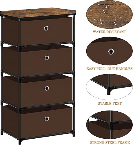 Miniatura 5 de MOOACE Cómoda de almacenamiento de tela con cajones, organizador de ropa de 4 cajones y torre de almacenamiento para dormitorio, almacenamiento