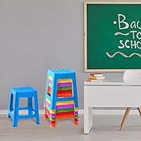 Vista 7 de TURSTIN Paquete de 6 taburetes apilables para aula, de plástico, coloridos, redondos, interiores y exteriores, asientos flexibles, sillas