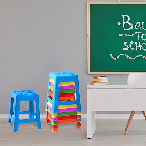 Miniatura 7 de TURSTIN Paquete de 6 taburetes apilables para aula, de plástico, coloridos, redondos, interiores y exteriores, asientos flexibles, sillas