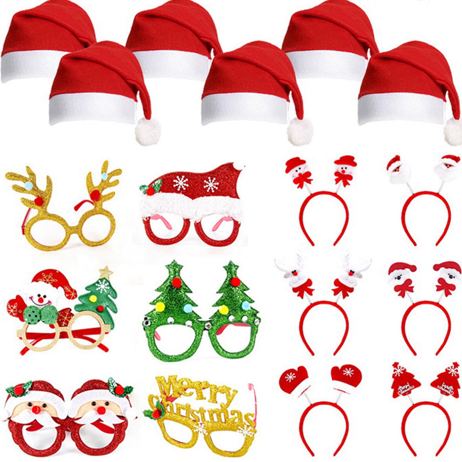 18PCS Christmas Glasses Headbands Hat Holiday Glitter Glasses Christmas Frames Eyeglasses Christmas Decoration Accessories Photobooth Props Eyeglasses for Christmas Parties Holiday Favors