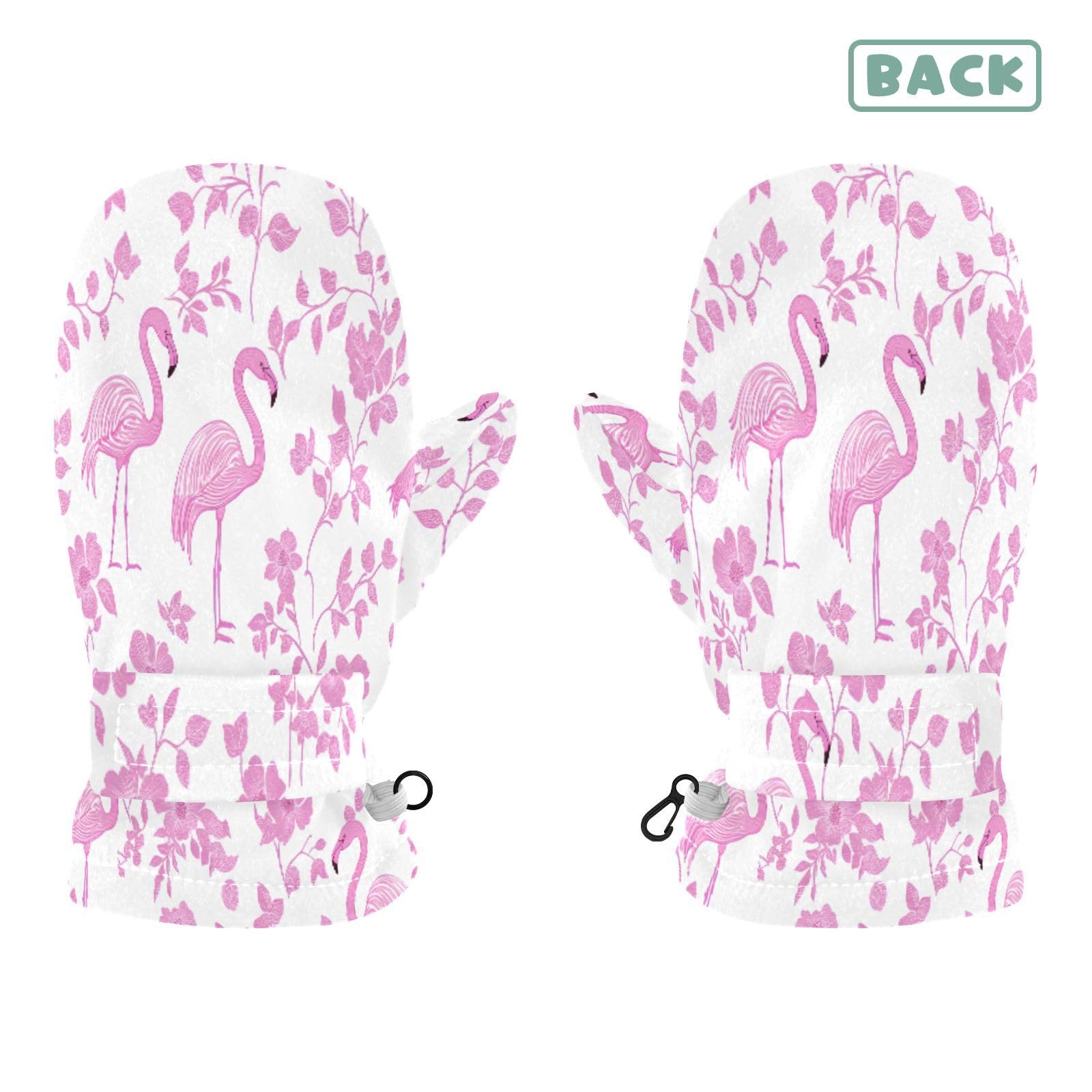 Kid's Winter Gloves Children Warm Gloves Flamingo Pink Leaves for Boys Girl Age 4-6 Years