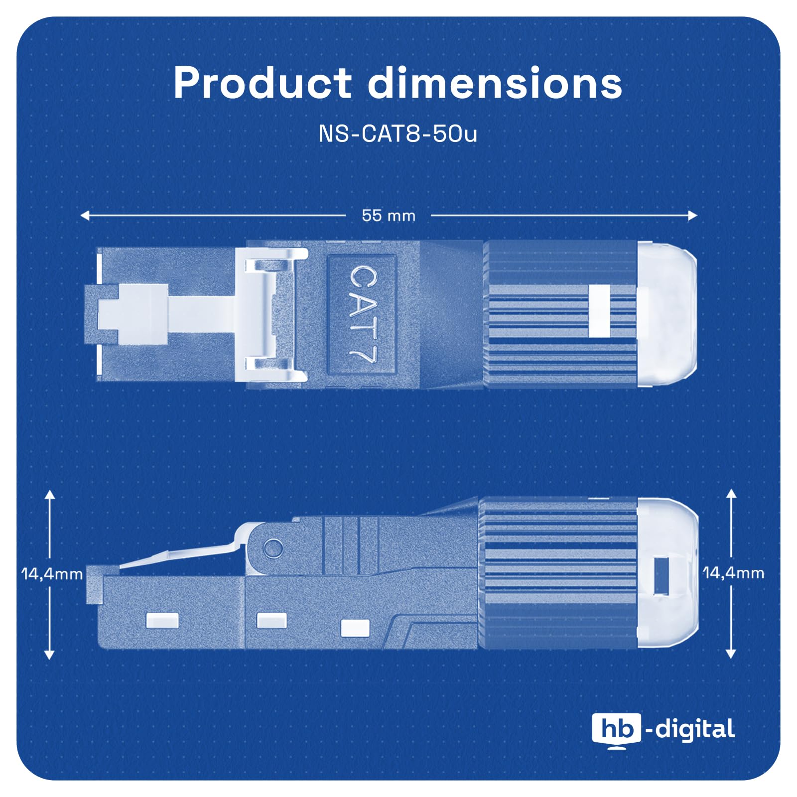 HB-DIGITAL 12 connettori CAT 7 RJ45 per cavi di posa Ethernet rigidi – senza attrezzi STP completamente schermato con contatti placcati in oro da 50 µ, connettore ad alta velocità da 10 Gbps