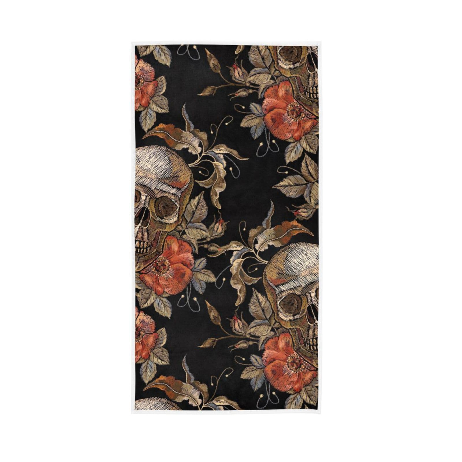 LSRCPD Skulls with Roses Bathroom Towels, 15 x 30 Inches Spa Facial Towels, Decorative Bathroom Towels Guest Hand Towel
